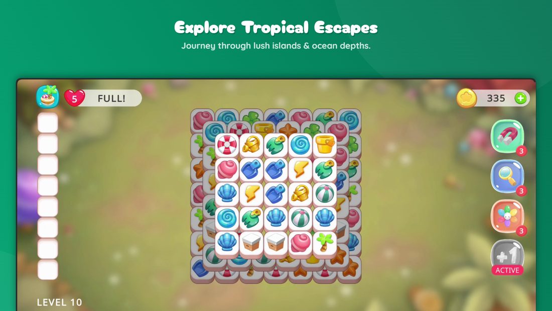 Tropical tile board. Explore islands and ocean depths.