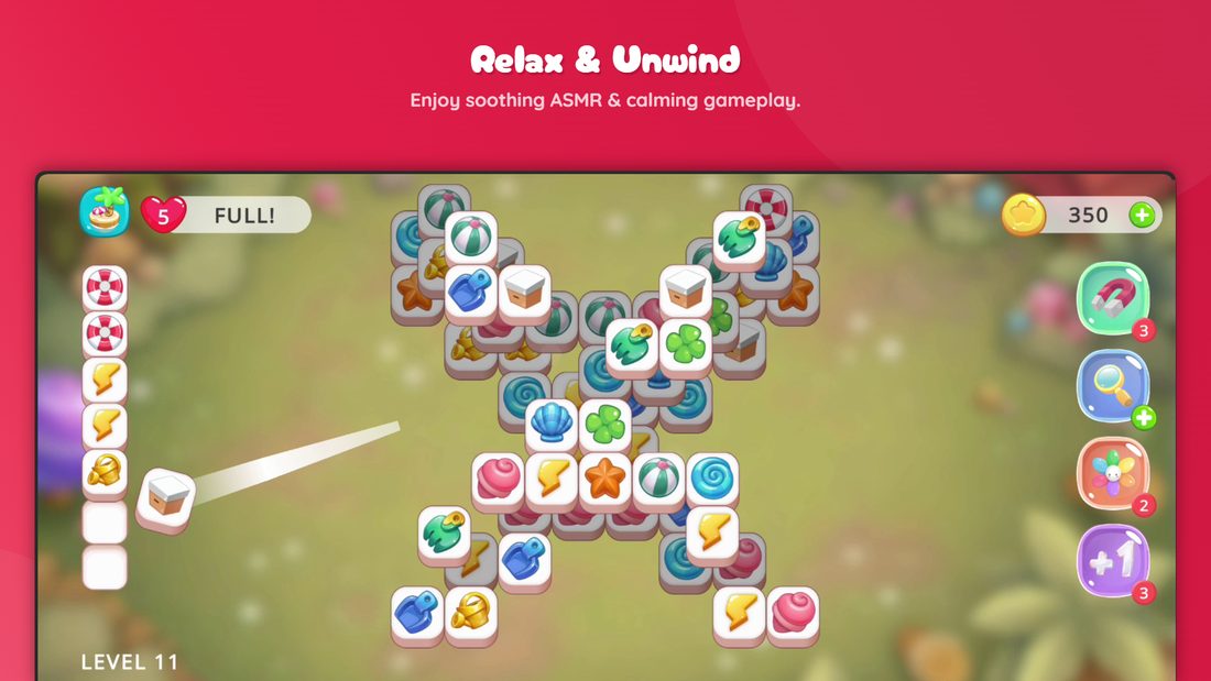 A relaxed tile layout. Soothing play with ocean sound.